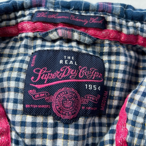 SUPERDRY Cotton Madras Button Front Long Sleeve Shirt - Picture 3 of 14